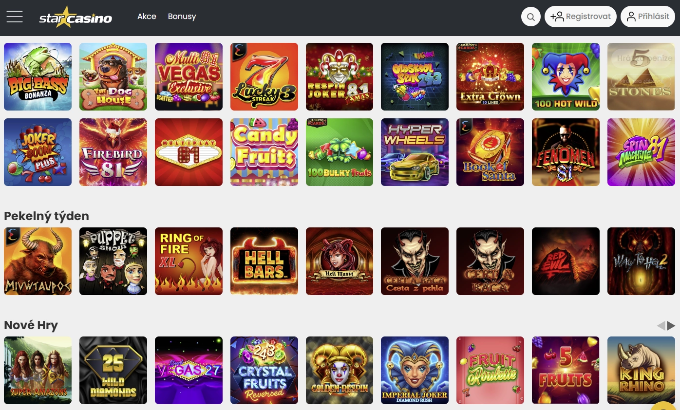 Přehled herních lobby Star Casino
